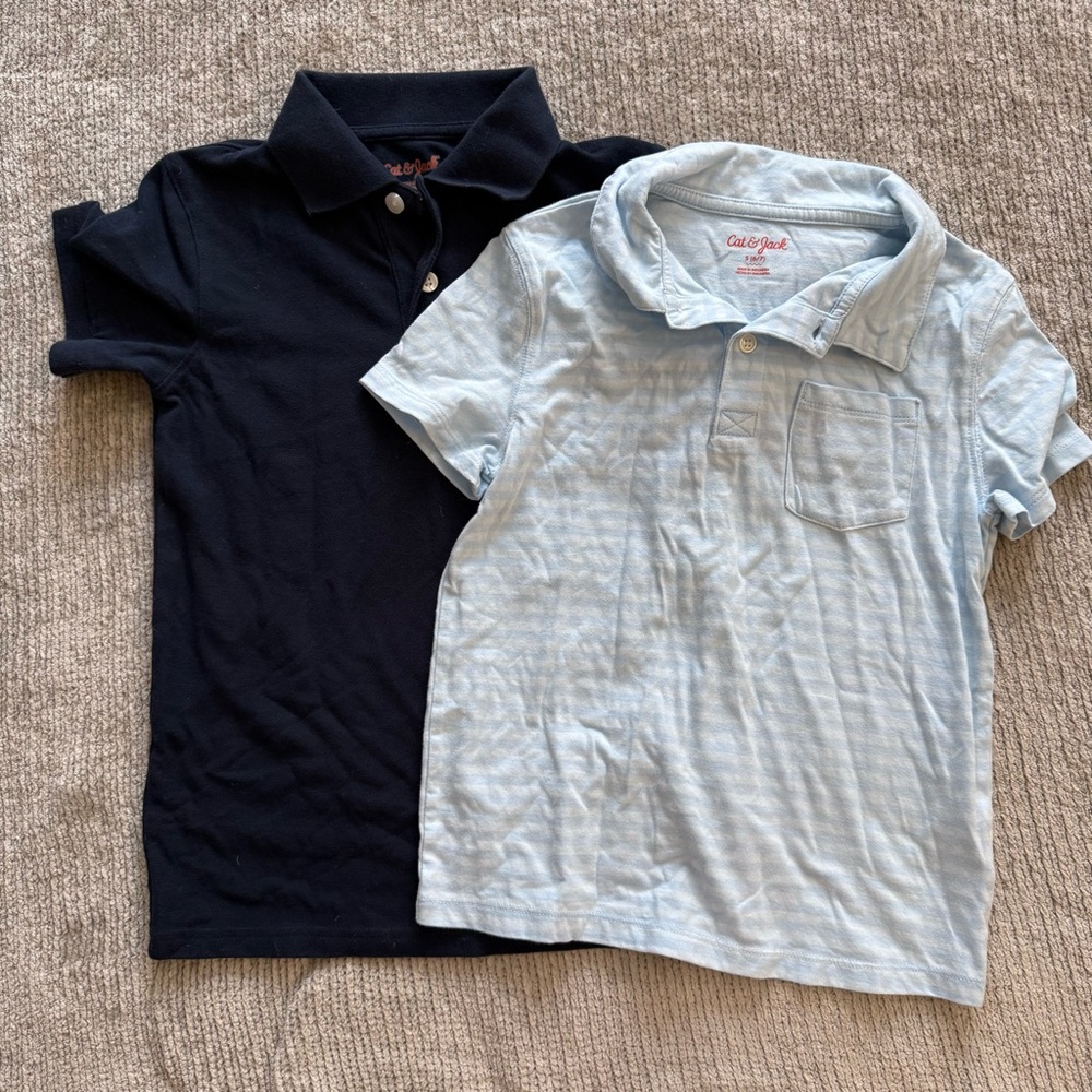 Boys Cat‎ & Jack Polo Shirt Bundle Size S (6/7) Navy Blue & Light Blue